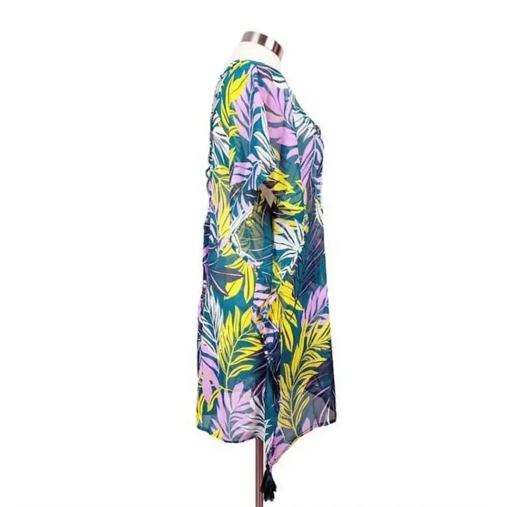 Palisades Beach Club Womens Tropical Green Printed Pullover Swim Cover-Up Size L